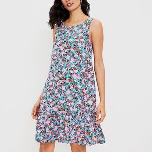 Loft Floral Ruffle Hem Shift Dress Tie Back